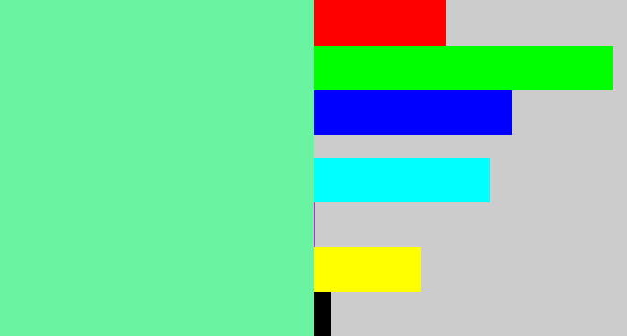 Hex color #6af3a0 - light bluish green