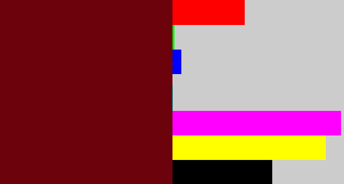 Hex color #6b020c - claret