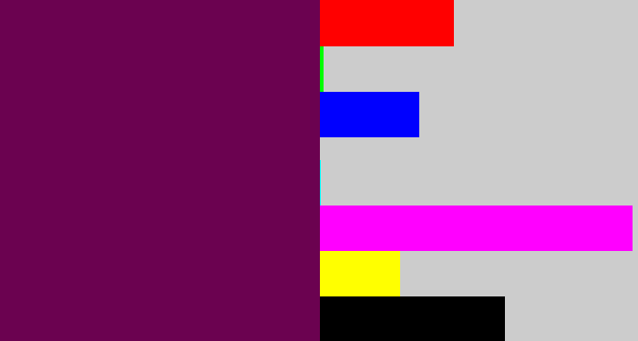 Hex color #6b0250 - rich purple