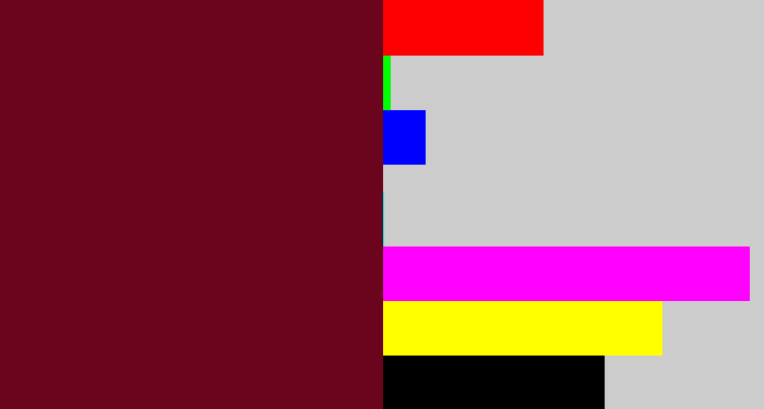 Hex color #6b041d - claret