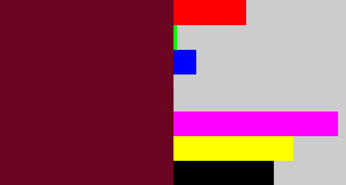 Hex color #6b0521 - maroon