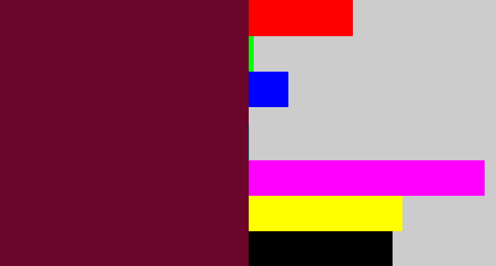 Hex color #6b0529 - maroon