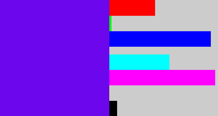 Hex color #6b06ed - blue violet