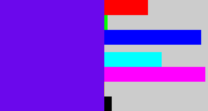 Hex color #6b08ec - blue violet