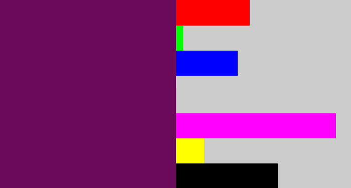 Hex color #6b0a5a - rich purple