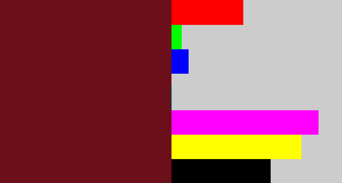 Hex color #6b0f1a - claret