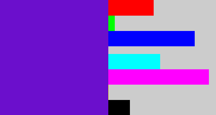 Hex color #6b0fcc - purple/blue