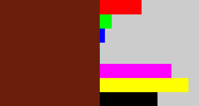 Hex color #6b1e0c - reddy brown