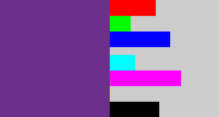 Hex color #6b308b - purple