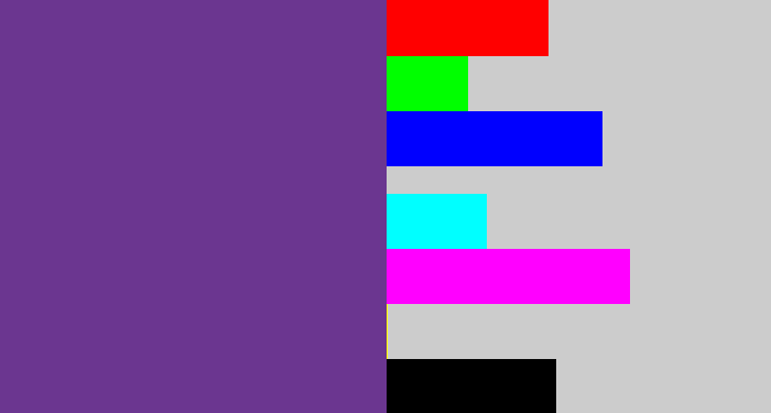 Hex color #6b3690 - purple