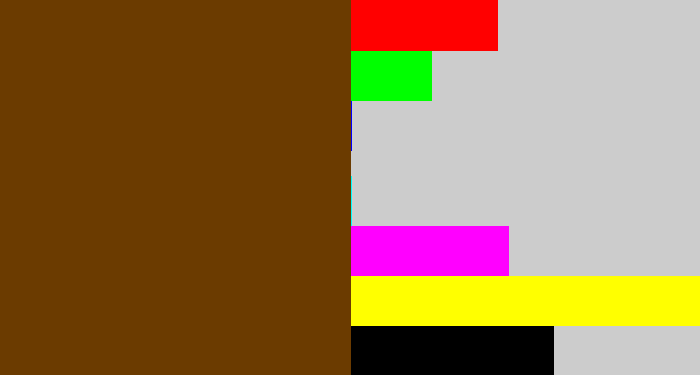 Hex color #6b3b00 - brown