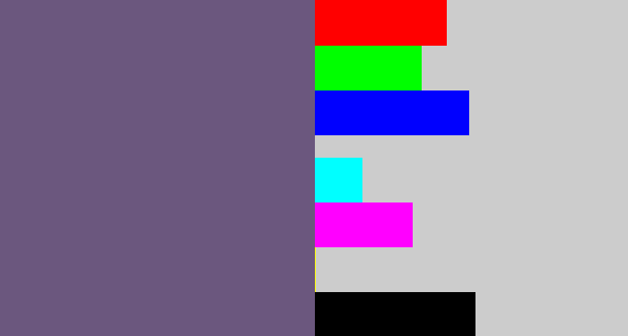 Hex color #6b577e - purplish grey