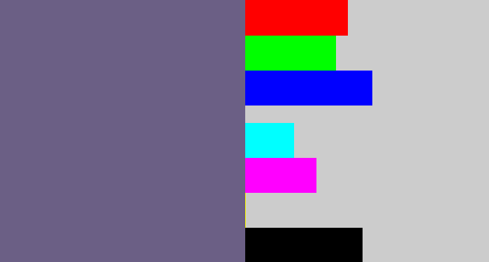 Hex color #6b5f85 - purplish grey