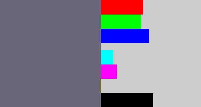 Hex color #6b677a - purplish grey