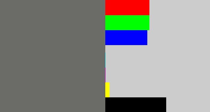 Hex color #6b6b67 - slate grey