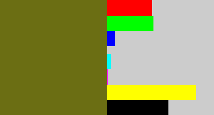 Hex color #6b6e13 - brown green