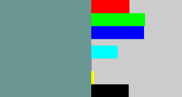Hex color #6b9793 - greyish teal