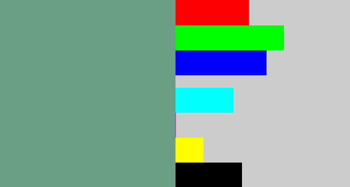 Hex color #6b9f85 - greyish teal