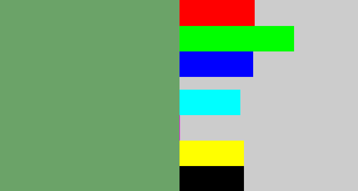 Hex color #6ba368 - dull green