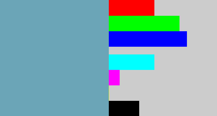 Hex color #6ba5b7 - greyblue