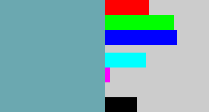 Hex color #6ba8b0 - greyblue