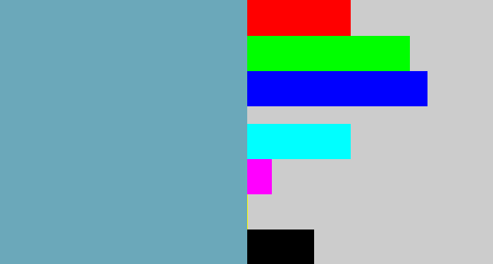 Hex color #6ba8ba - greyblue