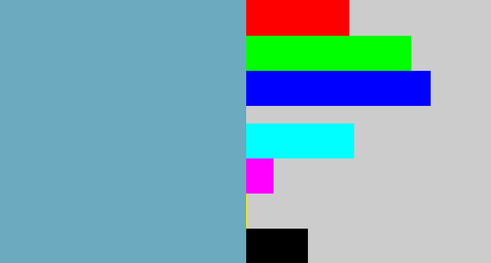 Hex color #6baabf - greyblue