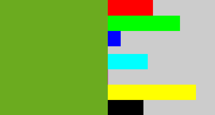 Hex color #6bab1f - grass