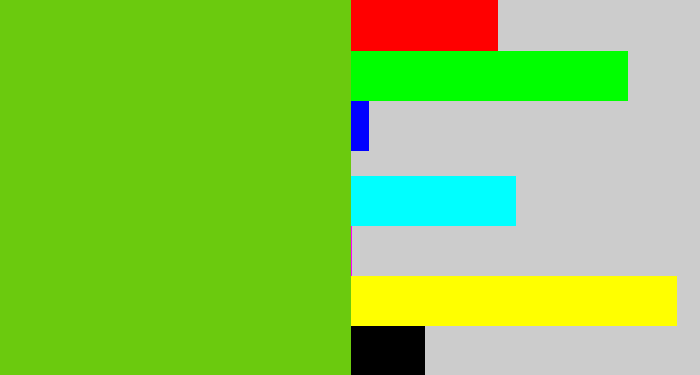 Hex color #6bca0e - frog green