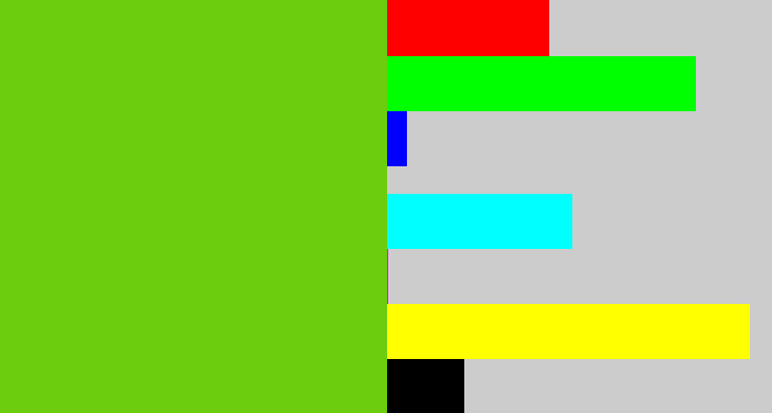 Hex color #6bcd0d - frog green