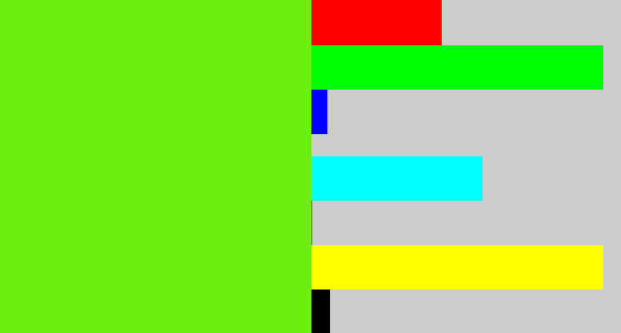 Hex color #6bef0e - bright lime green