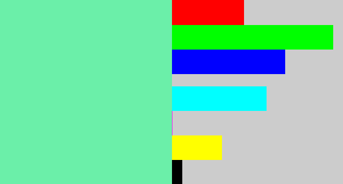 Hex color #6befa9 - light greenish blue