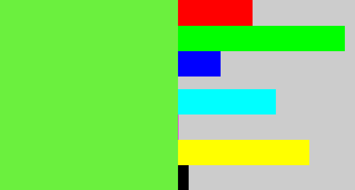 Hex color #6bf03e - toxic green