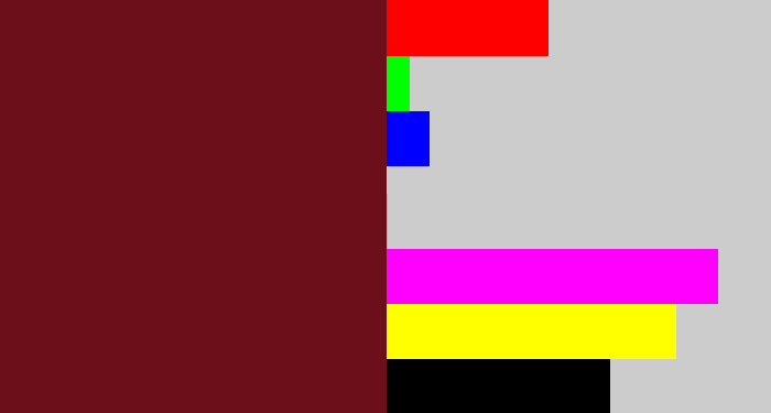 Hex color #6c0f1b - claret