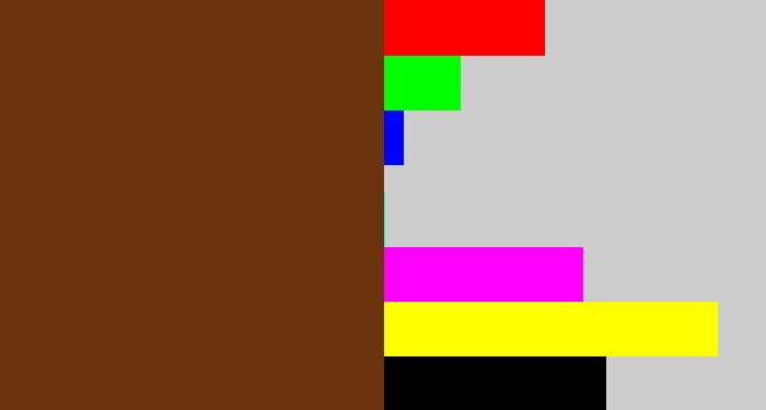 Hex color #6c340e - brown