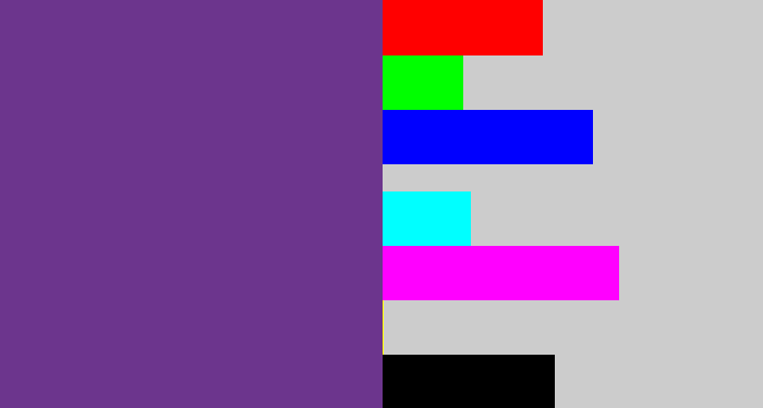 Hex color #6c358d - purple