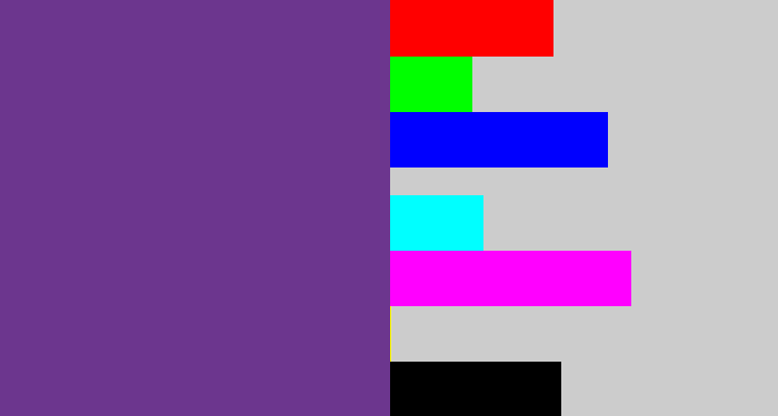 Hex color #6c368e - purple