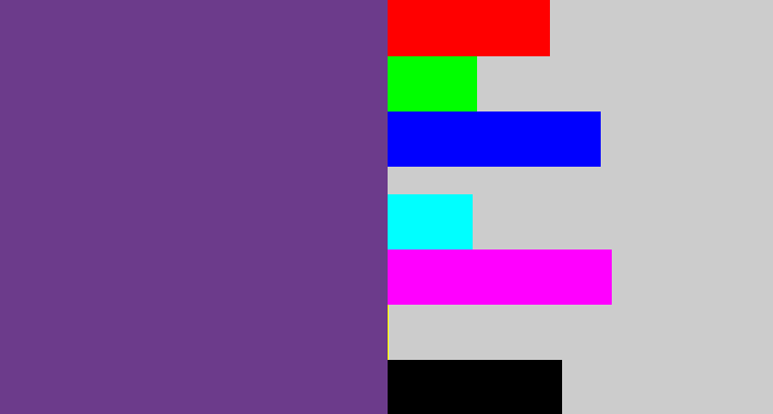 Hex color #6c3b8b - light eggplant