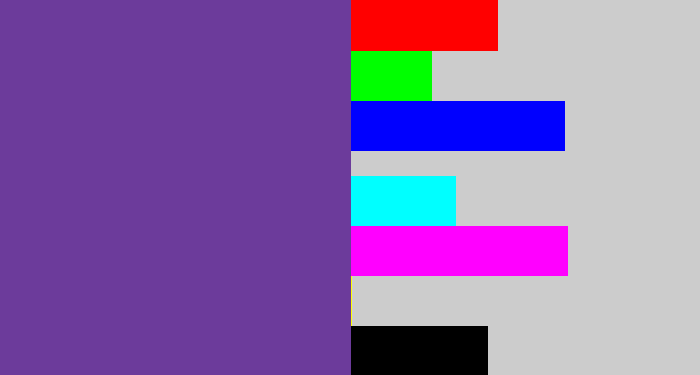 Hex color #6c3b9b - purple