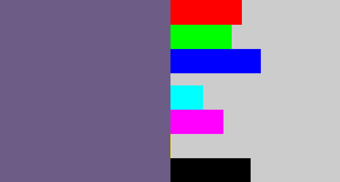 Hex color #6c5c86 - purplish grey