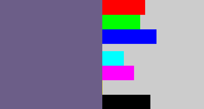 Hex color #6c5e88 - purplish grey