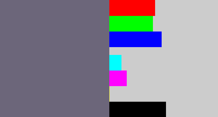 Hex color #6c667a - purplish grey