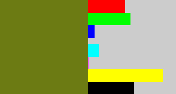 Hex color #6c7b13 - murky green