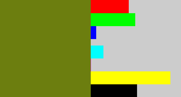 Hex color #6c7e0f - murky green