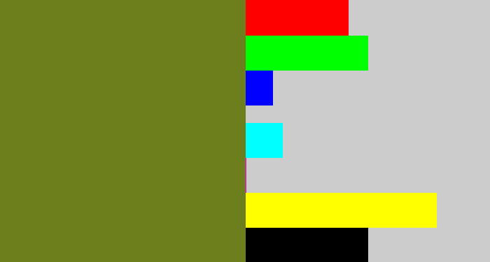 Hex color #6c7f1c - murky green
