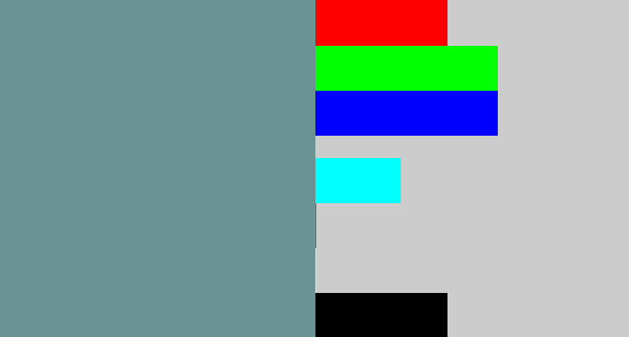 Hex color #6c9393 - bluish grey