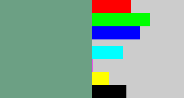 Hex color #6ca084 - greyish teal