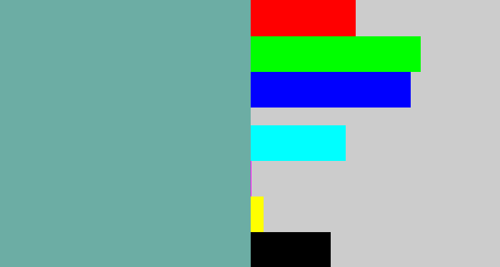 Hex color #6cada4 - greyblue