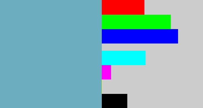 Hex color #6cadbf - greyblue