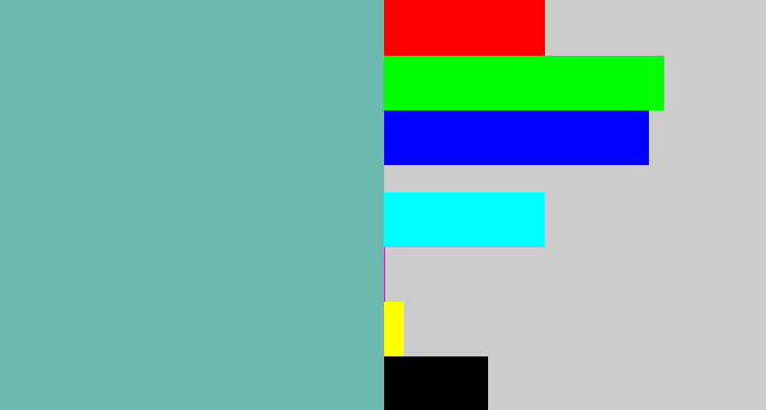Hex color #6cb9af - greyblue